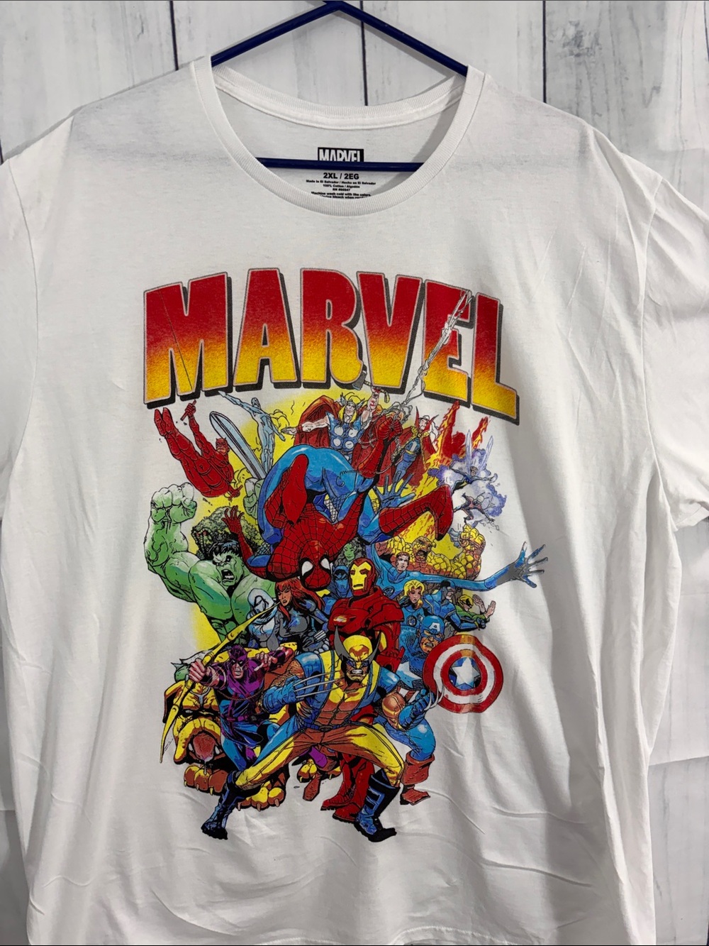 Marvel White Short-Sleeve Tee with Multicolor Classic Superhero Collage